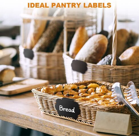 ملصقات لصناديق التخزين مجموعة 14 قطعة، ملصقات سلة بمشبك، ملصقات مخزن المطبخ قابلة للإزالة، ملصقات السبورة مع علامات الطباشير البيضاء لصندوق تنظيم مخزن سلة التخزين (أسود) in Kuwait