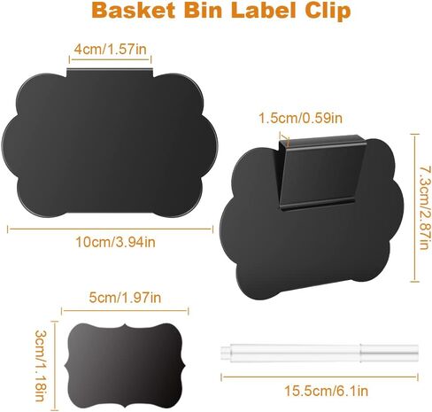 ملصقات لصناديق التخزين مجموعة 14 قطعة، ملصقات سلة بمشبك، ملصقات مخزن المطبخ قابلة للإزالة، ملصقات السبورة مع علامات الطباشير البيضاء لصندوق تنظيم مخزن سلة التخزين (أسود) in Kuwait