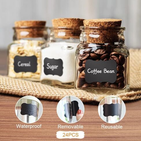 ملصقات لصناديق التخزين مجموعة 14 قطعة، ملصقات سلة بمشبك، ملصقات مخزن المطبخ قابلة للإزالة، ملصقات السبورة مع علامات الطباشير البيضاء لصندوق تنظيم مخزن سلة التخزين (أسود) in Kuwait