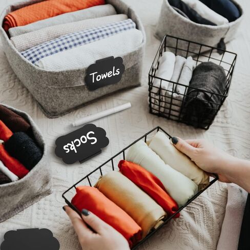 ملصقات لصناديق التخزين مجموعة 14 قطعة، ملصقات سلة بمشبك، ملصقات مخزن المطبخ قابلة للإزالة، ملصقات السبورة مع علامات الطباشير البيضاء لصندوق تنظيم مخزن سلة التخزين (أسود) in Kuwait