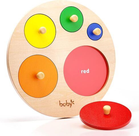BOBY Montessori Wooden Shape & Size Puzzle for Toddlers 1-3, Large Easy-Grip Knobs, Color Sorting Learning Toy, Safe Thickened Wood Peg Puzzle for Baby Boys Girls (Multiple Circle Puzzles) in Saudi Arabia