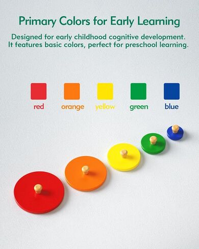 BOBY Montessori Wooden Shape & Size Puzzle for Toddlers 1-3, Large Easy-Grip Knobs, Color Sorting Learning Toy, Safe Thickened Wood Peg Puzzle for Baby Boys Girls (Multiple Circle Puzzles) in Saudi Arabia