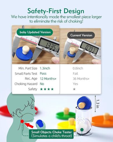 BOBY Montessori Wooden Shape & Size Puzzle for Toddlers 1-3, Large Easy-Grip Knobs, Color Sorting Learning Toy, Safe Thickened Wood Peg Puzzle for Baby Boys Girls (Multiple Circle Puzzles) in Saudi Arabia