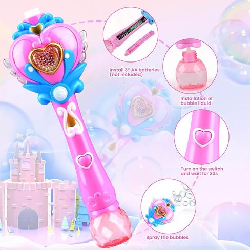 Beria Toys for Girls: Princess Toy Bubble Wand, Birthday Gifts for 3 4 5 6 7 8 Years Old Girl, Bubbles Machine Fairy Wands for Kids Light Up with Bubble Solution, Toddler Girl Toys Age 4-5 in Saudi Arabia