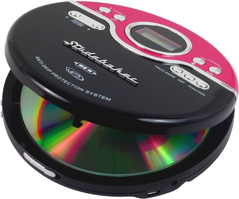 مشغل الأقراص المضغوطة المحمول Studebaker Pink Retro | تشغيل أقراص CD-R/RW MP3 | مشغل أقراص مضغوطة شخصي قابل للبرمجة | مكافحة التخطي | راديو اف ام | تعزيز ميجا باس | سماعات أذن رياضية (أرجواني عتيق) in Kuwait