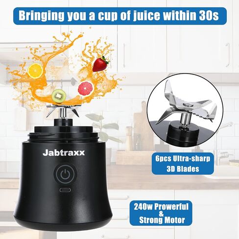 خلاط Jabtraxx المحمول، خلاط بحجم شخصي للمخفوقات والعصائر مع 6 شفرات، كوب خلاط صغير بوزن 20 أونصة مع غطاء سفر وUSB قابل لإعادة الشحن للمكتب وصالة الألعاب الرياضية والمطبخ (أسود) in Saudi Arabia
