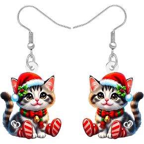 BAMAY Acrylic Christmas Cat Earrings Kitten Drop Dangle Novelty Jewelry for Women Girls Charms Gifts in Kuwait
