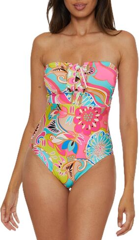 Trina Turk Women's Venus Bandeau Lace Up One Piece Swimsuit, Adjustable, Bathing Suits in Saudi Arabia