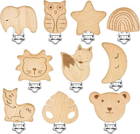 20 Pieces Wood Pacifier Clips Toy Suspender Clips Charm DIY Pacifier Holder Clips for Baby Toddler Teething Grasping Pacifier Chain Accessory in Saudi Arabia