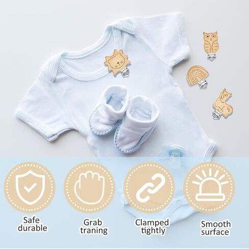 20 Pieces Wood Pacifier Clips Toy Suspender Clips Charm DIY Pacifier Holder Clips for Baby Toddler Teething Grasping Pacifier Chain Accessory in Saudi Arabia