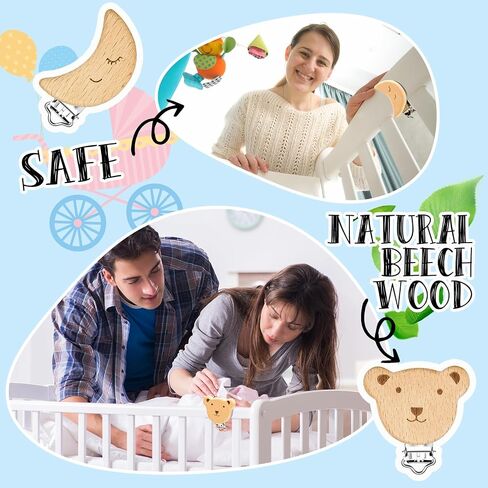 20 Pieces Wood Pacifier Clips Toy Suspender Clips Charm DIY Pacifier Holder Clips for Baby Toddler Teething Grasping Pacifier Chain Accessory in Saudi Arabia