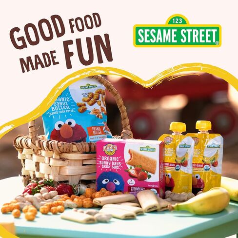Earth's Best Organic Kids Snacks, Sesame Street Toddler Snacks, Organic Sunny Days Snack Bars for Toddlers 2 Years and Older, Strawberry with Other Natural Flavors, 16 Bars per Box (Pack of 6) in Kuwait