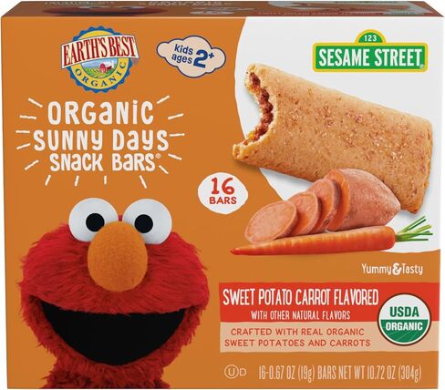 Earth's Best Organic Kids Snacks, Sesame Street Toddler Snacks, Organic Sunny Days Snack Bars for Toddlers 2 Years and Older, Strawberry with Other Natural Flavors, 16 Bars per Box (Pack of 6) in Kuwait