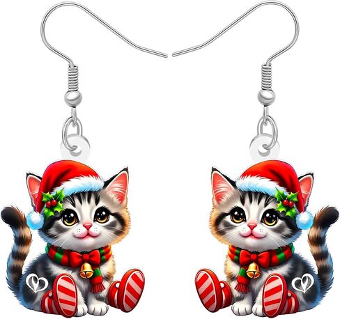 BAMAY Acrylic Christmas Cat Earrings Kitten Drop Dangle Novelty Jewelry for Women Girls Charms Gifts in Kuwait