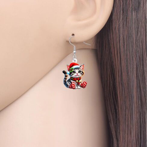BAMAY Acrylic Christmas Cat Earrings Kitten Drop Dangle Novelty Jewelry for Women Girls Charms Gifts in Kuwait