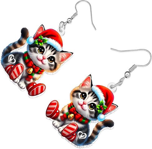 BAMAY Acrylic Christmas Cat Earrings Kitten Drop Dangle Novelty Jewelry for Women Girls Charms Gifts in Kuwait