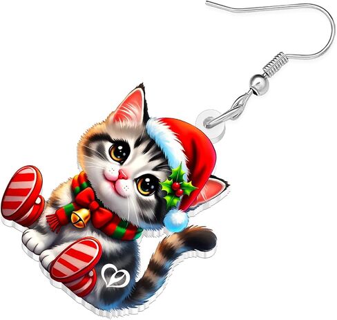 BAMAY Acrylic Christmas Cat Earrings Kitten Drop Dangle Novelty Jewelry for Women Girls Charms Gifts in Kuwait