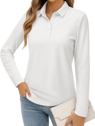 MAGCOMSEN Women's Polo Shirts Long Sleeve 3-Button Cotton Cool Shirts Wicking Casual Business Collared Shirts Tops in Saudi Arabia