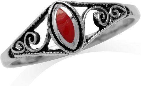 Silvershake Petite Marquise Shape Inlay 925 Sterling Silver Filigree Swirl and Spiral Style Ring in Saudi Arabia