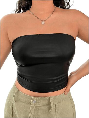 Floerns Women's Solid Bandeau Cropped Tops Strapless Sleeveless Crop Tube Top in Saudi Arabia