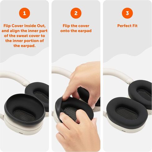 WC SweatZ XM5 - Patented Earpad Sweat Covers for Sony WH1000XM5 | Made by Wicked Cushions | Full 360 Protection, Sweatproof & Washable | Black in Kuwait