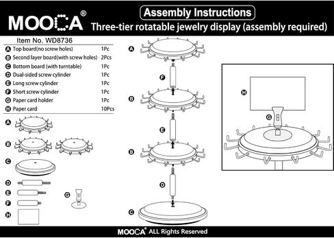 MOOCA Wooden Rotating Four-Sided Pegboard Jewelry Accessories Rack with Large Storage Space, 48 Removable Hooks, Brown Color in Kuwait