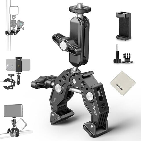 NEEWER Super Clamp مع ذراع سحري برأس كروي مزدوج 3 بوصات، حذاء بارد، خيوط 1/4 بوصة 3/8 بوصة، محول تركيب كاميرا الهاتف/الحركة للمكتب حامل ثلاثي القوائم أنبوب العارضة قضبان Gimbal متوافقة مع SmallRig GoPro DJI، ST83 in Kuwait