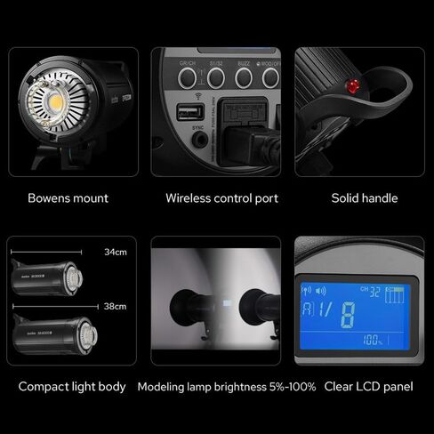 طقم إضاءة ستروب Godox SK400II-V، ضوء ستروب ستوديو 400 وات، لاسلكي مدمج 2.4 جيجا، وقت إعادة التدوير 0.1-1.5 ثانية، لصندوق تثبيت بوينز مع صندوق سوفت بوكس ​​لشبكة قرص العسل، حامل إضاءة in Saudi Arabia