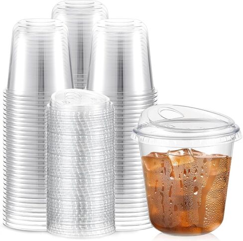 Baderke 100 PCS البلاستيك مع أغطية SIP جولة أسفل أكواب القهوة البلاستيكية التي يمكن التخلص منها مع أغطية أكواب بلورية صافية من أجل القهوة المثلجة Smoolede Cold Beverage Party Supplies (16 OZ) in Saudi Arabia