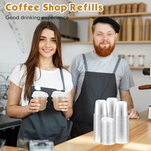 Baderke 100 PCS البلاستيك مع أغطية SIP جولة أسفل أكواب القهوة البلاستيكية التي يمكن التخلص منها مع أغطية أكواب بلورية صافية من أجل القهوة المثلجة Smoolede Cold Beverage Party Supplies (16 OZ) in Saudi Arabia