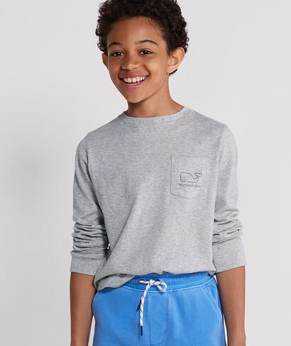 تي شيرت Vineyard Vines للأولاد بأكمام طويلة وجيب الحوت العتيق، رمادي منقط، 3 in Kuwait
