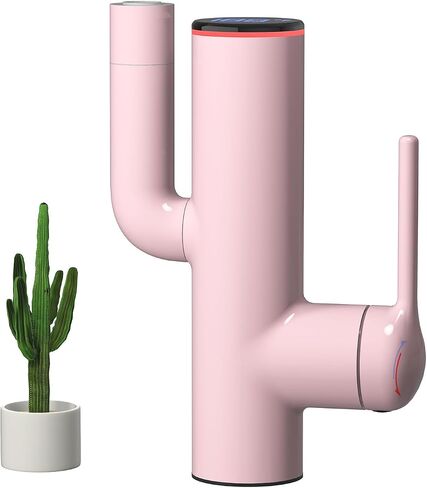 Bathroom Faucets, Cactus Design, Single-Hole with Water-Powered Temperature Indicator, 360° Rotatable Spout and 2 Flow Modes, Bath Sink Faucet with Supply Hoses, Green Painted in Saudi Arabia
