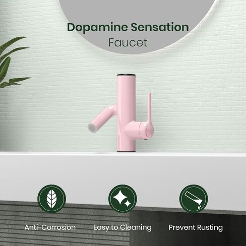 Bathroom Faucets, Cactus Design, Single-Hole with Water-Powered Temperature Indicator, 360° Rotatable Spout and 2 Flow Modes, Bath Sink Faucet with Supply Hoses, Green Painted in Saudi Arabia