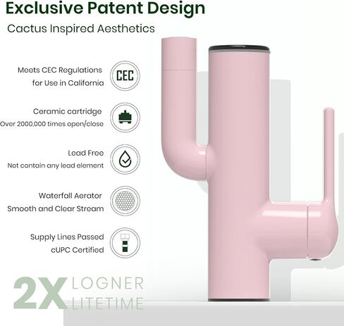 Bathroom Faucets, Cactus Design, Single-Hole with Water-Powered Temperature Indicator, 360° Rotatable Spout and 2 Flow Modes, Bath Sink Faucet with Supply Hoses, Green Painted in Saudi Arabia
