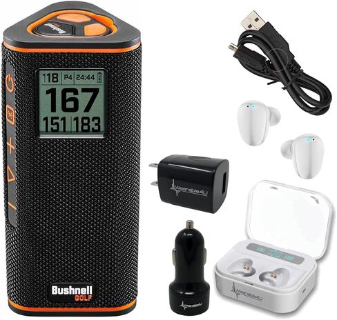 مكبر صوت Bushnell Wingman View Golf GPS Bluetooth مع سماعات أذن Wearable4U Ultimate Black وحزمة شواحن الحائط والسيارة in Saudi Arabia