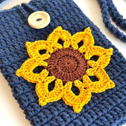 Handmade Ivory Crochet Phone Bag with Sunflower – Small Crossbody Purse for Women, Recycled Cotton Phone Holder with Removable Strap, Fits Phone • Cards • Cash (Light Neutral Color) in Saudi Arabia