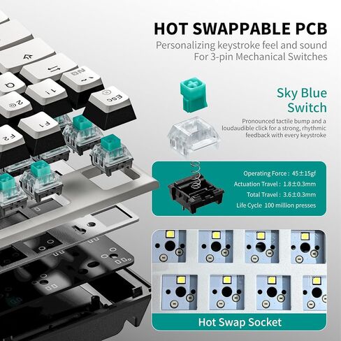 Hexgears E4 Pro Wireless Mechanical Keyboard with Kailh Switch Bluetooth/2.4G/Wired 99 Keys Full Size Hot Swappable RGB Backit Rechargeable Battery Gaming Keyboard for Mac Windows in Saudi Arabia