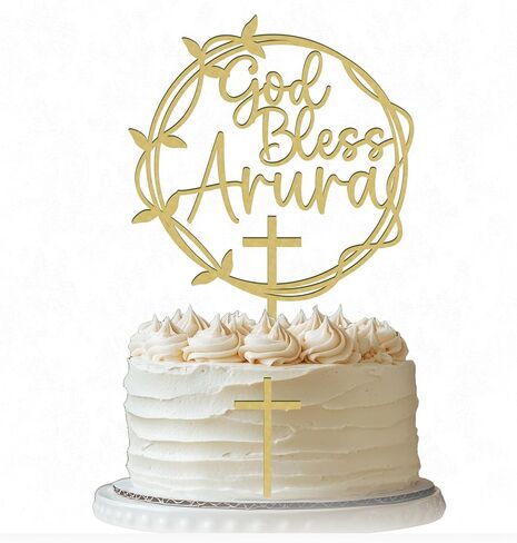 God Bless Cake Topper – Custom Wreath & Cross Charm for First Communion, Baptism, or Christening in Saudi Arabia