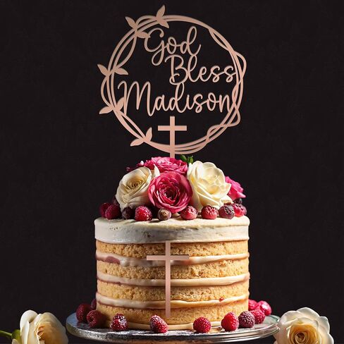 God Bless Cake Topper – Custom Wreath & Cross Charm for First Communion, Baptism, or Christening in Saudi Arabia