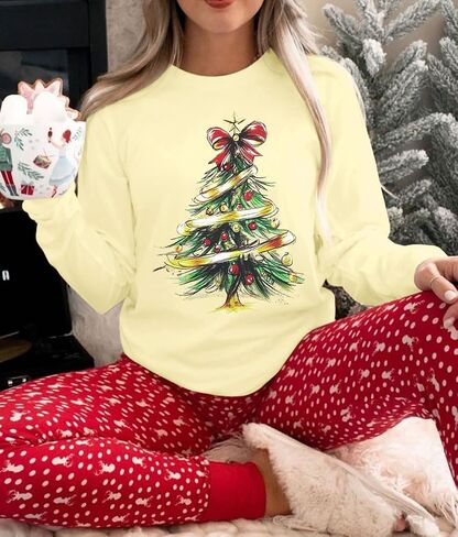 FASHGL عيد الميلاد قميص المرأة مرح ومشرق البلوز أضواء عيد الميلاد الجرافيك تي شيرت عيد الميلاد طويلة الأكمام بلايز in Kuwait