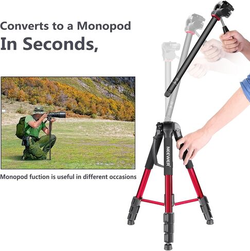 NEEWER 72" Fluid Head Video Tripod Monopod, Aluminum Alloy QR Plate Compatible with DJI RS Gimbal Manfrotto, 360° Pan & +90°/-70° Tilt for DSLR Camera Camcorder, Max Load 17.6lb/8kg, TP72A in Kuwait