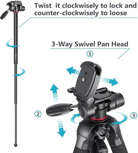 NEEWER 72" Fluid Head Video Tripod Monopod, Aluminum Alloy QR Plate Compatible with DJI RS Gimbal Manfrotto, 360° Pan & +90°/-70° Tilt for DSLR Camera Camcorder, Max Load 17.6lb/8kg, TP72A in Kuwait