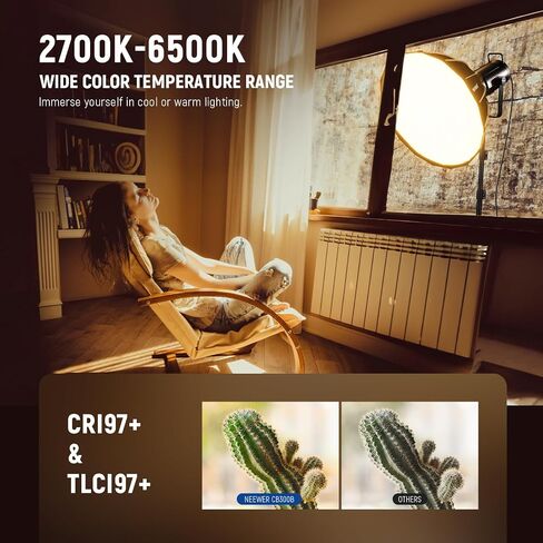 NEEWER CB60B 70W LED Video Light with 2.4G&APP Control, COB Bi Color 2700K-6500K 34000Lux at 1m/CCT Mode/CRI97+/12 Scenes/Bowens Mount Continuous Output Lighting for Studio Photograpny/Video Recording in Kuwait