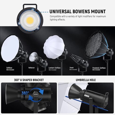 NEEWER CB60B 70W LED Video Light with 2.4G&APP Control, COB Bi Color 2700K-6500K 34000Lux at 1m/CCT Mode/CRI97+/12 Scenes/Bowens Mount Continuous Output Lighting for Studio Photograpny/Video Recording in Kuwait