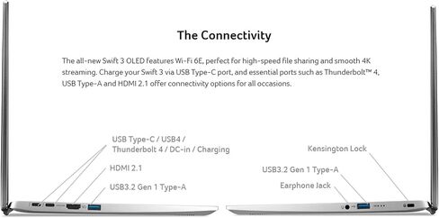 كمبيوتر محمول Acer Swift Go Intel Evo رفيع وخفيف الوزن مقاس 14 بوصة 1920x1200 100% sRGB شاشة تعمل باللمس Intel Core i7-1355U Intel Iris Xe 16GB LPDDR5 512GB Gen 4 SSD SFG14-71T-72QV in Kuwait