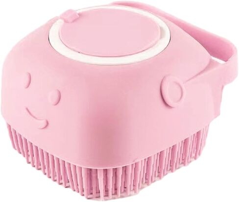 Pink Pet Grooming Bath Brush Soft Silicone Bristle with Soap and Shampoo Dispenser in Saudi Arabia
