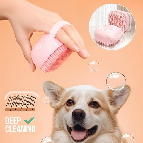 Pink Pet Grooming Bath Brush Soft Silicone Bristle with Soap and Shampoo Dispenser in Saudi Arabia