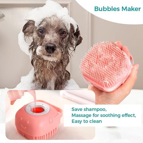 Pink Pet Grooming Bath Brush Soft Silicone Bristle with Soap and Shampoo Dispenser in Saudi Arabia