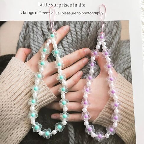 Flower Phone Charm Cute Phone Charms Strap Beaded Phone Keychain Pearl Phone Lanyard for Women Girls in Saudi Arabia