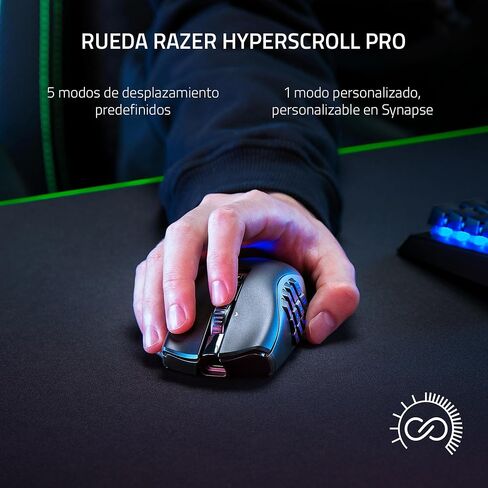 Razer Naga V2 HyperSpeed Wireless MMO Gaming Mouse, 400 Hr Battery, Black | 19 Programmable Buttons, HyperScroll Technology, Focus Pro 30K Optical Sensor, Mechanical Mouse Switches Gen-2 in Kuwait